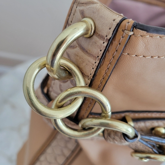 Coach Leather Collette Shoulder Bag Tan with Reptile skin Strap - Picture 4 of 9